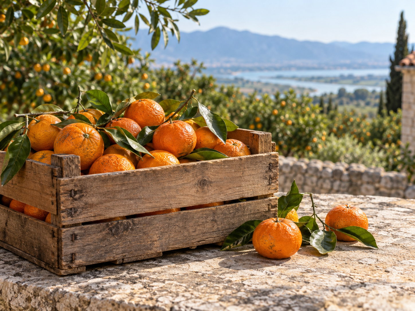 Drvena kašeta puna svježe ubranih mandarina